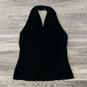 Vintage Express Black Velvet Halter Top Women’s XL Silk Blend Y2K 90s Going Out